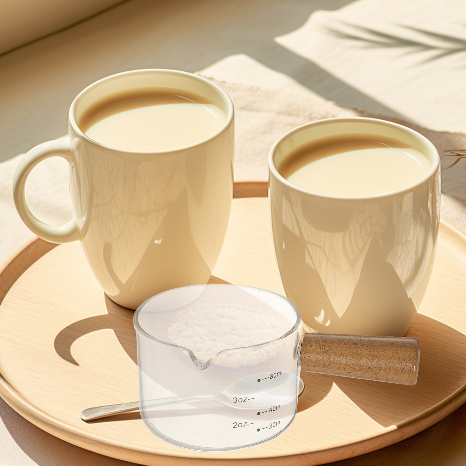 Milk Steaming Pitcher - Glass Milk Pitcher Wooden Handle Clear